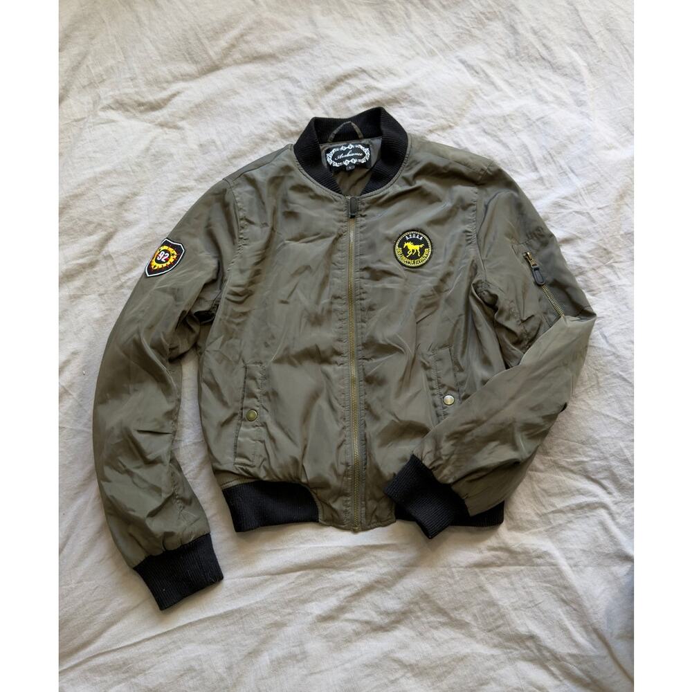 Ambiance Womens Nylon Army Green‎ Bomber Jacket Size L